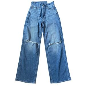 American Eagle Curvy Super High-Rise Baggy Wide Leg Distressed Jeans 000 23W NWT